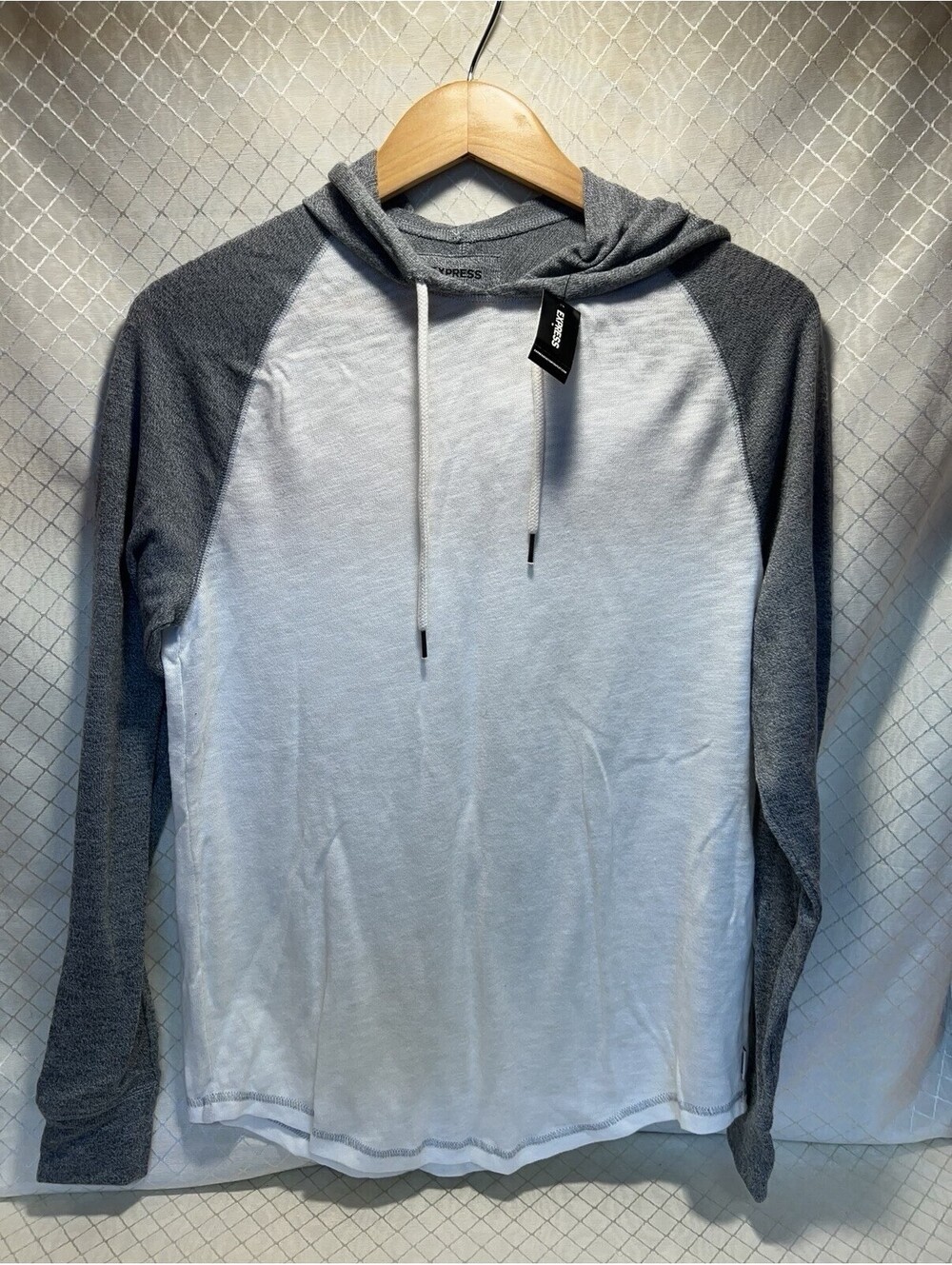 EXPRESS Henley Hoodie White Gray Pullover Raglan Mens Size S
